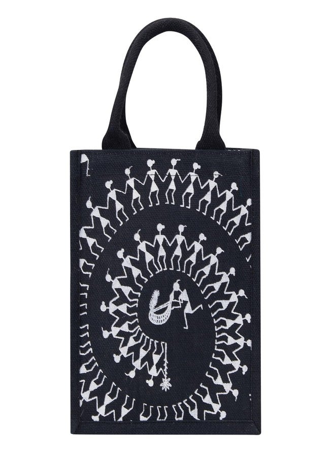 Jute Cottage Jute Bags for Lunch for Men | Jute Bags with Zip | Jute Tote Bag | Jute Tiffin Bags | Printed Jute Bag | Jute Carry Bag, Black - Image 2